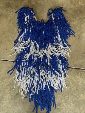 Blue and White Fringe bodysuit/Flapper style costume